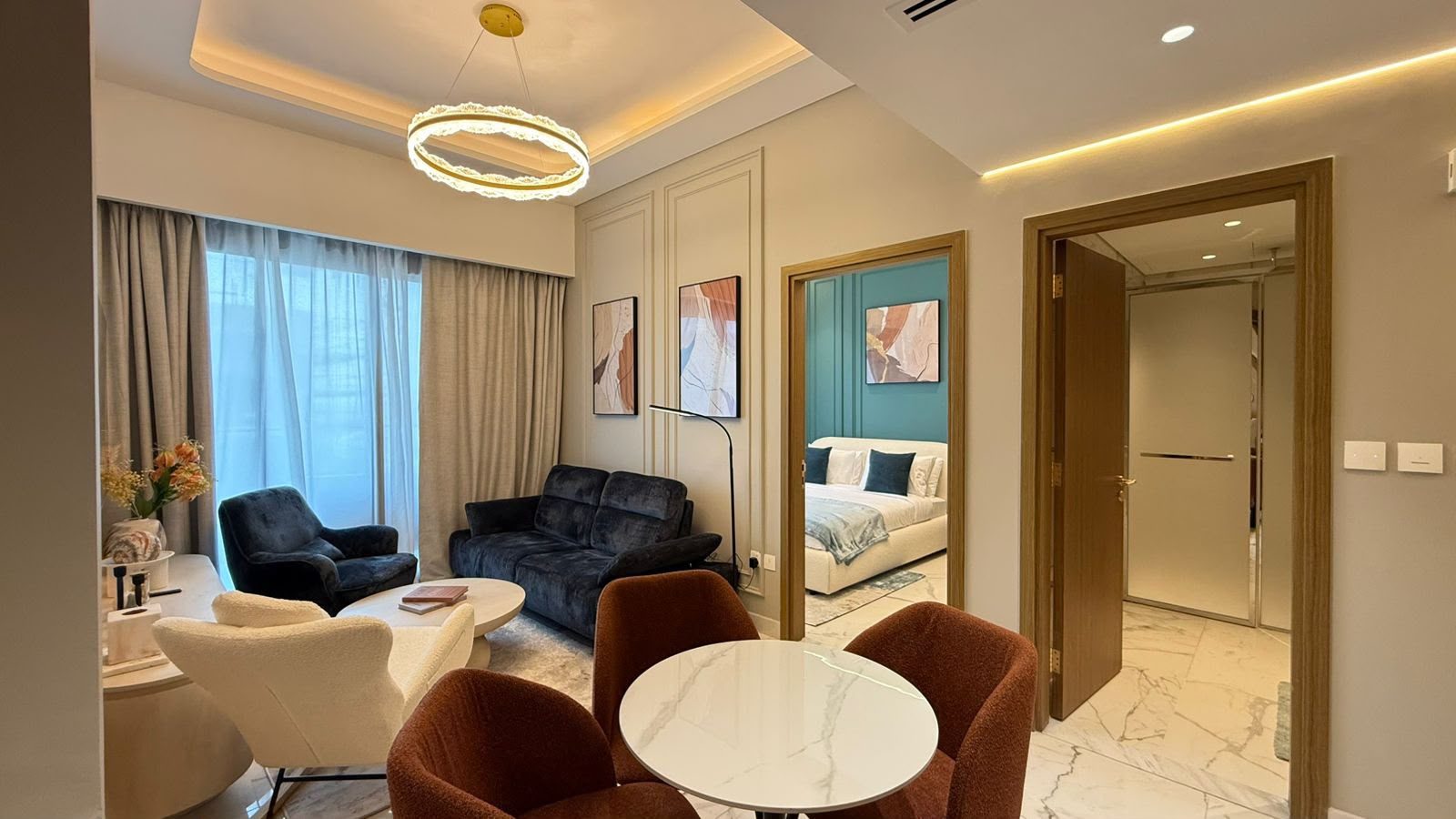Living area of a completed Montroyal renovation at Azizi Riviera 61, Meydan